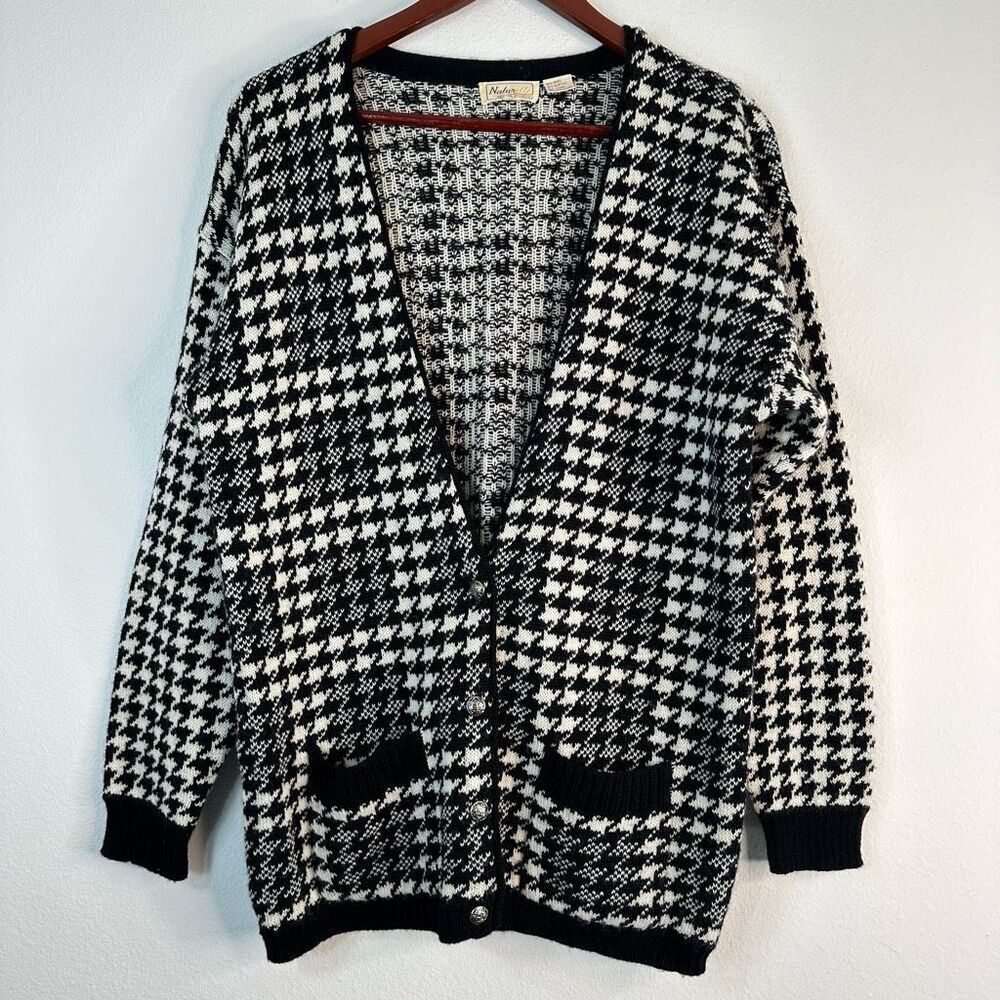 Vintage Naturelle George Georgiou Wool Blend Houndstooth Sweater Cardigan Medium